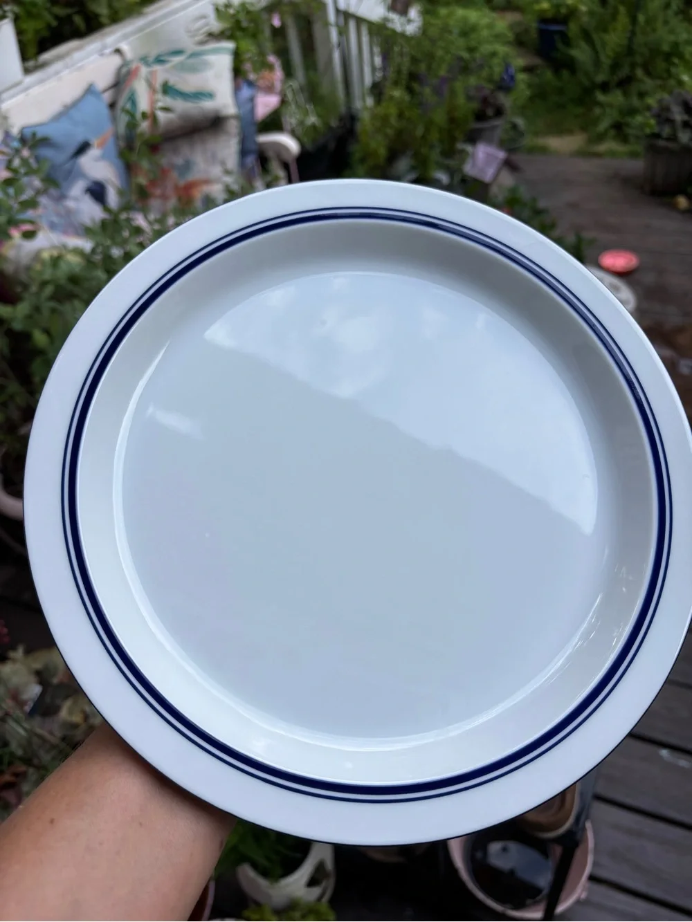 Dansk Christianshavn Blue White Dinner Plate with Navy Blue Trim Set of 4